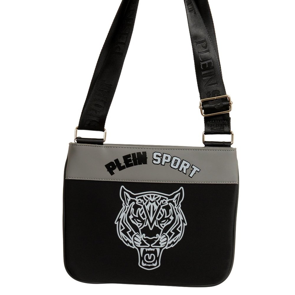 Plein Sport Unisex Gray & Black Logo Print Crossbody Bag